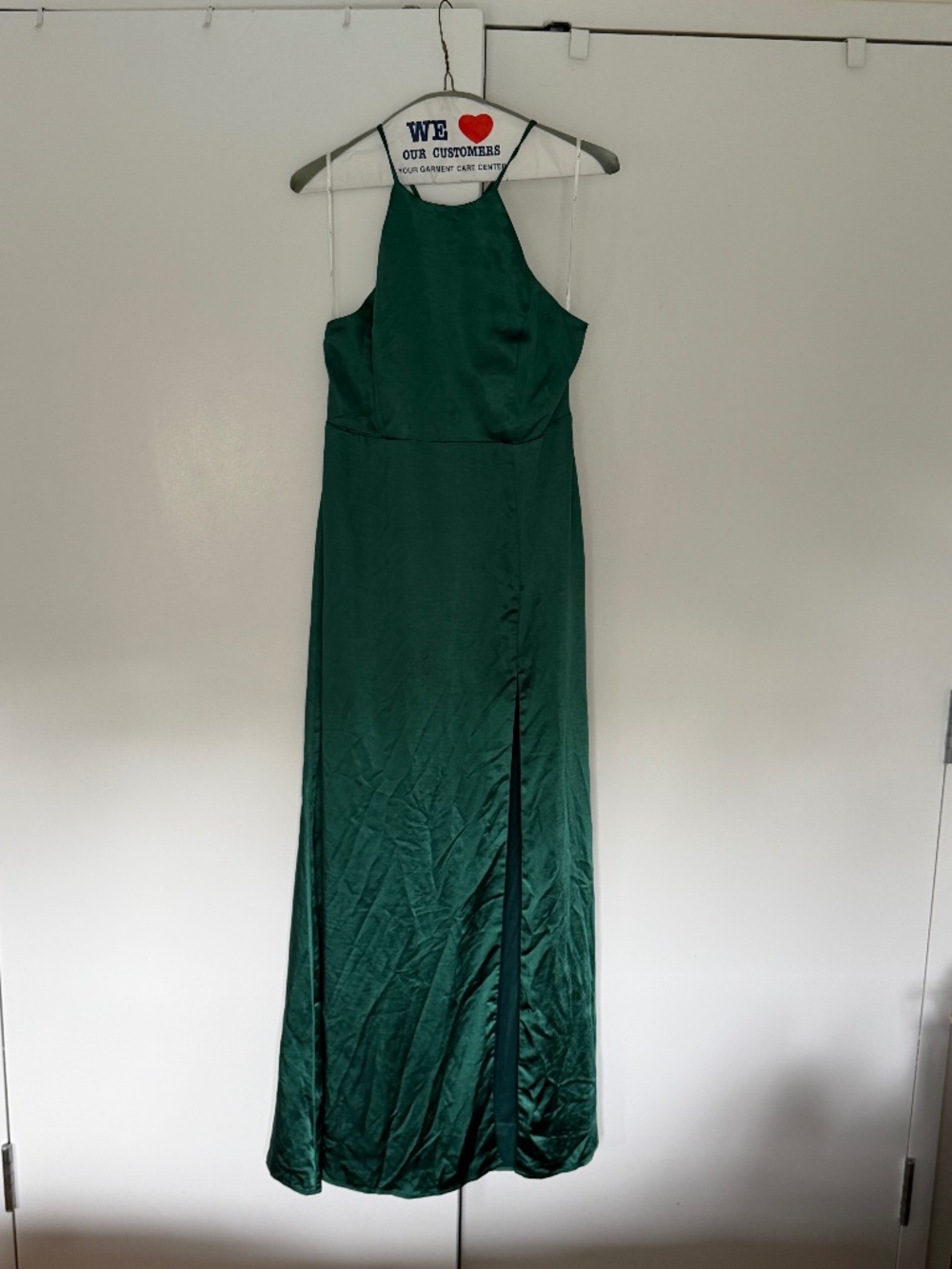 Elegant emerald green satin maxi dress